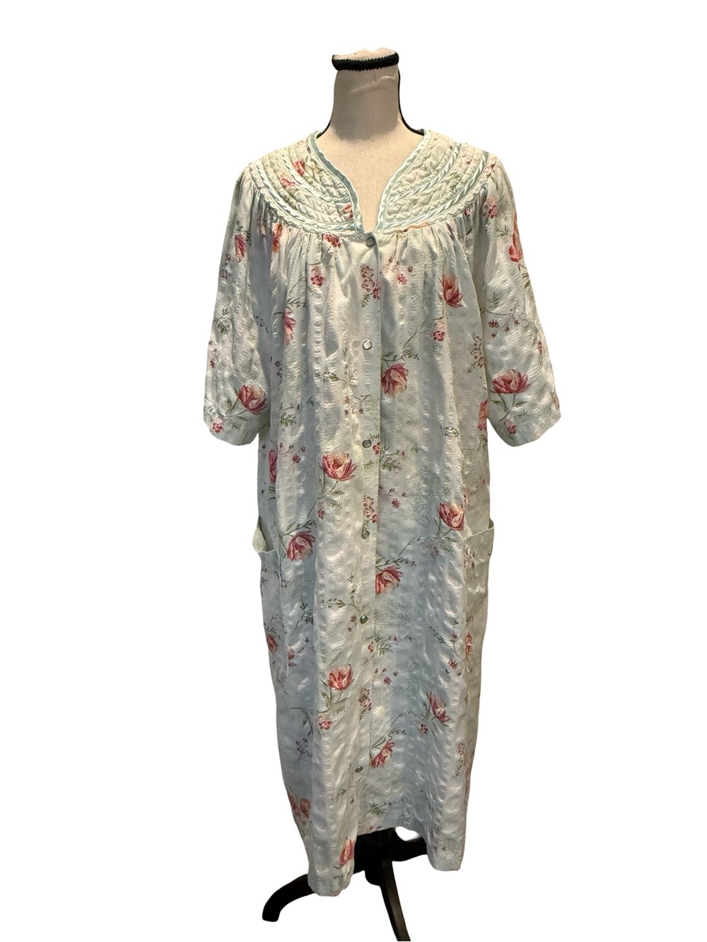 Leisure Life Floral House Dress 1X Snap Front Lounger Cottagecore Pockets